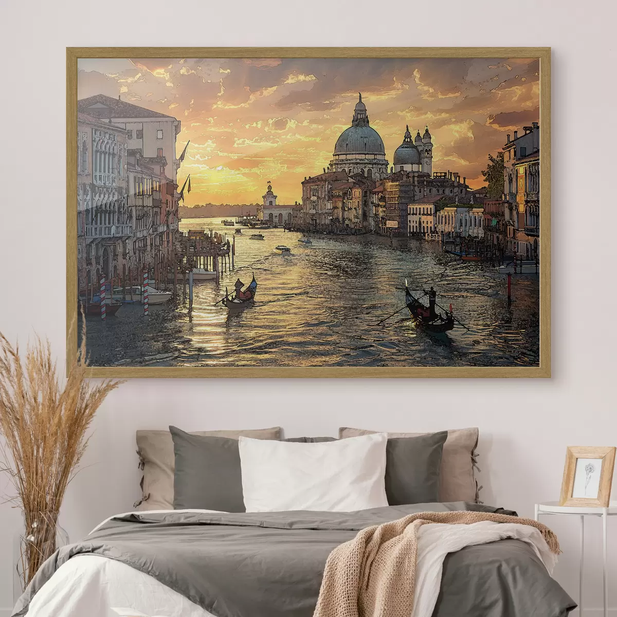 Poster Una pintura con vistas panorámicas del Gran Canal de Venecia, Italia, al atardecer f38963