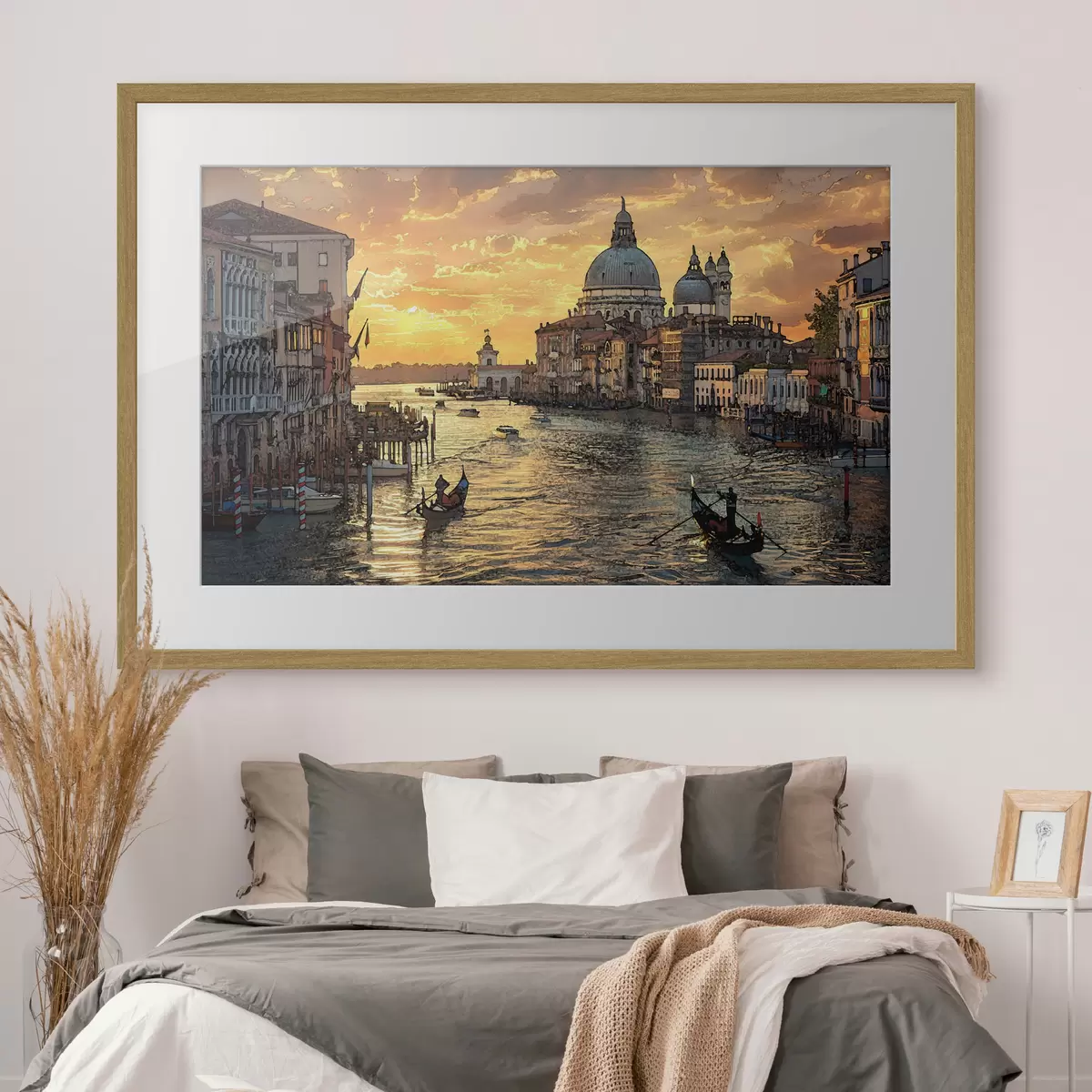Poster Una pintura con vistas panorámicas del Gran Canal de Venecia, Italia, al atardecer f38963