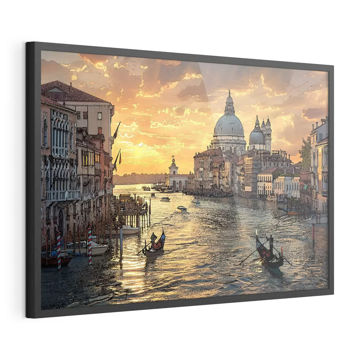 Poster Una pintura con vistas panorámicas del Gran Canal de Venecia, Italia, al atardecer f38963