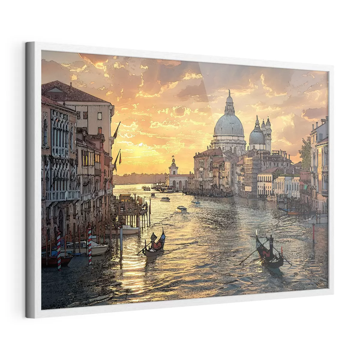 Poster Una pintura con vistas panorámicas del Gran Canal de Venecia, Italia, al atardecer f38963