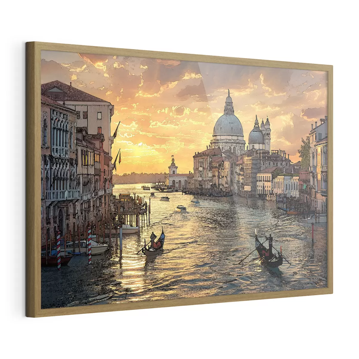 Poster Una pintura con vistas panorámicas del Gran Canal de Venecia, Italia, al atardecer f38963