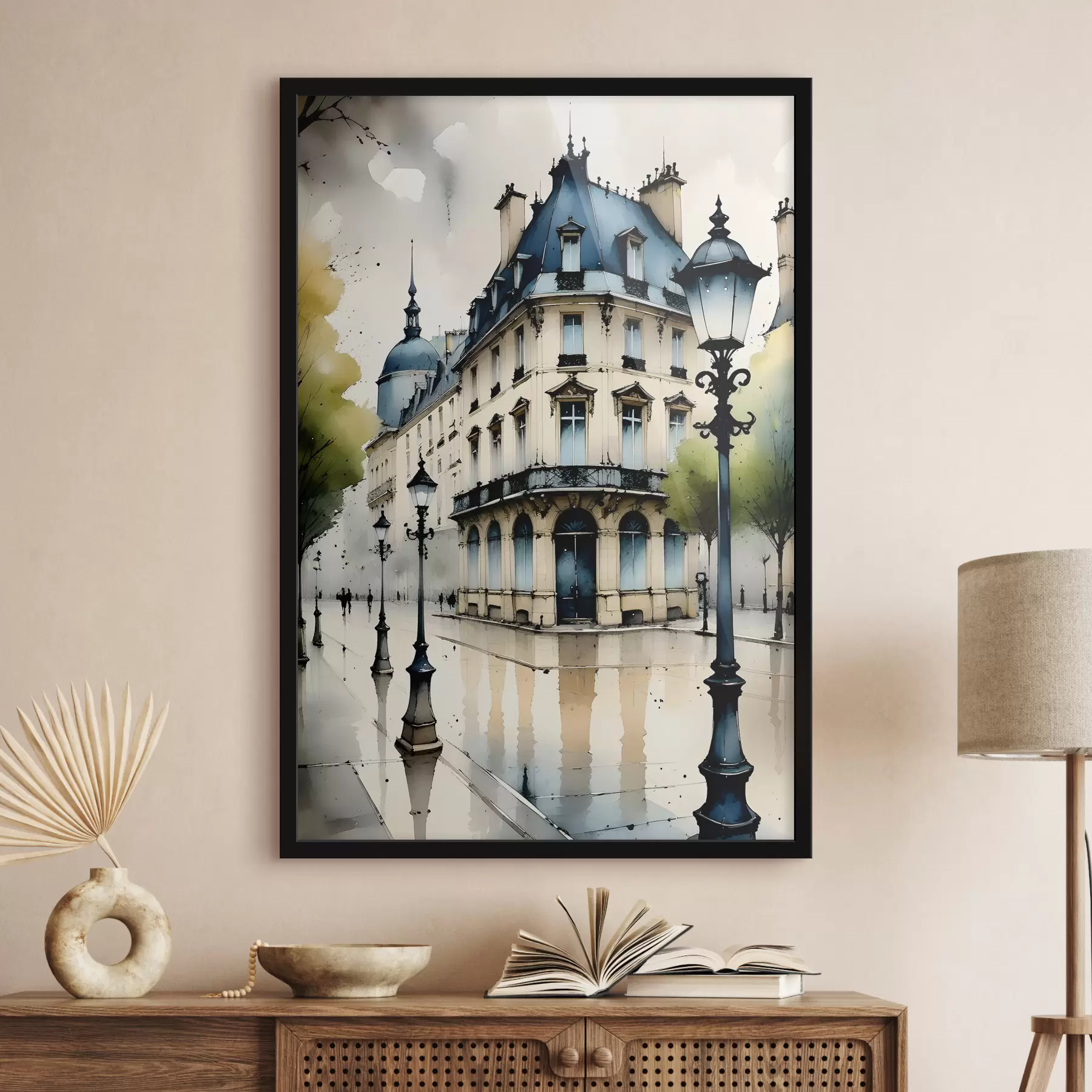 murales de pared Pintura acuarela de un edificio histórico con fachada curva y elementos arquitectónicos decorativos f38975