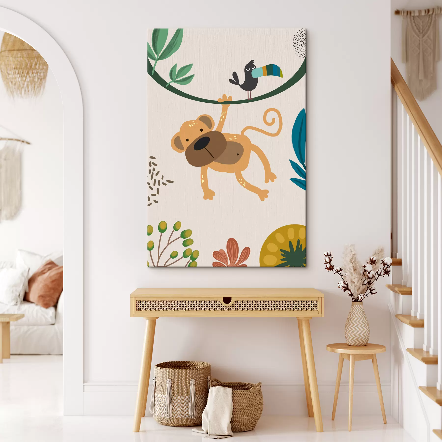 murales de pared Mono en la jungla al estilo safari, boho s39094