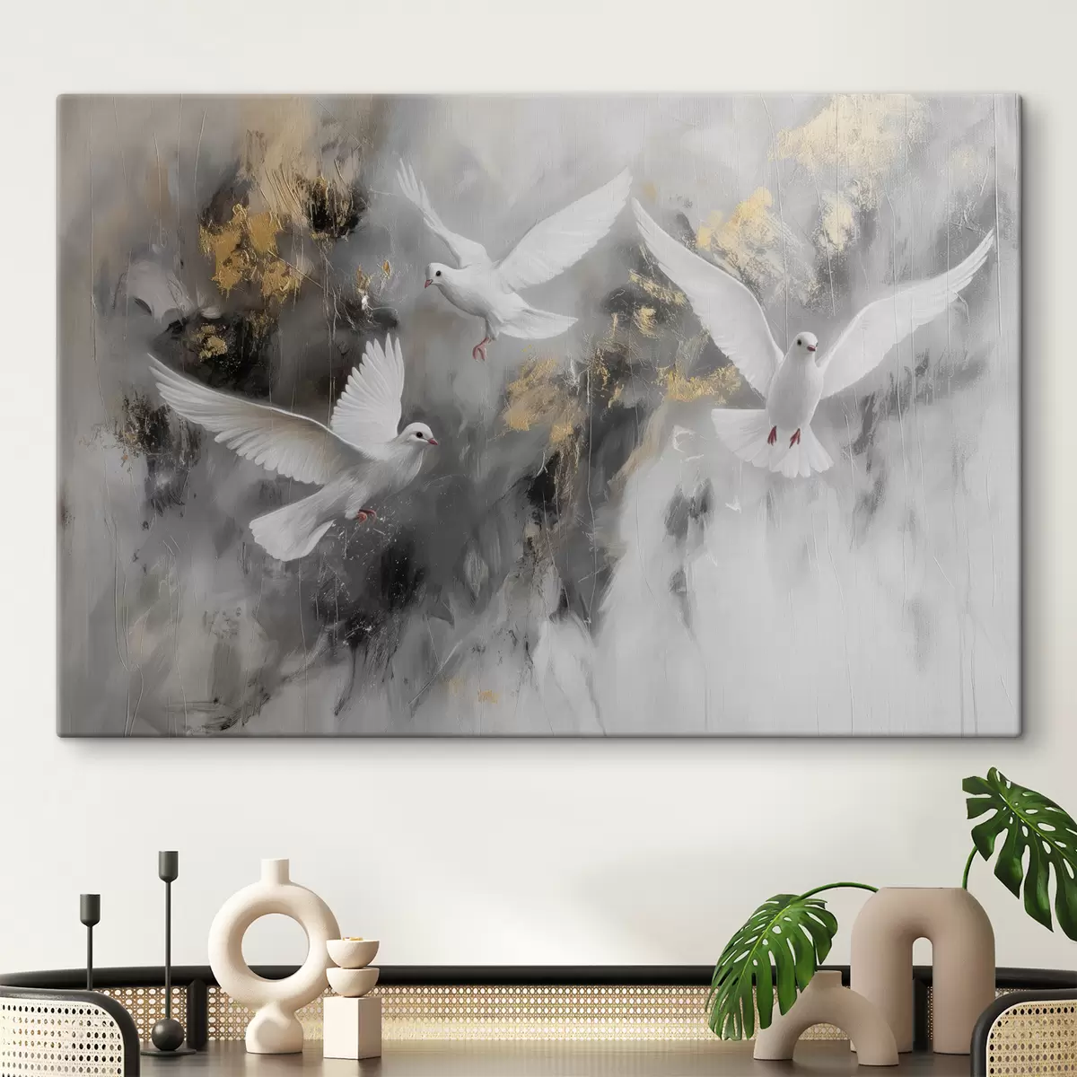 murales de pared Palomas blancas sobre fondo gris s39101