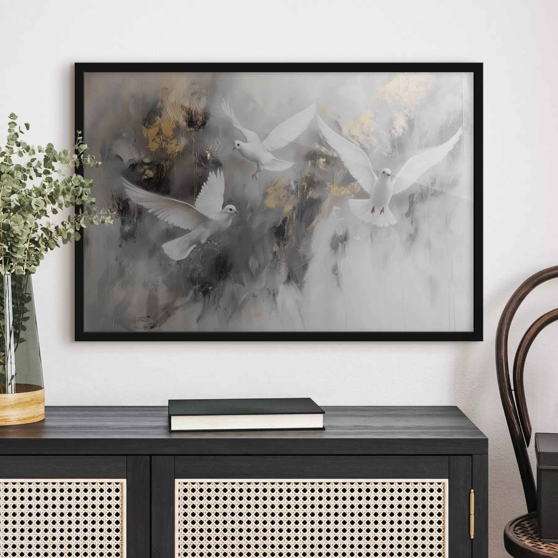 murales de pared Palomas blancas sobre fondo gris f39101