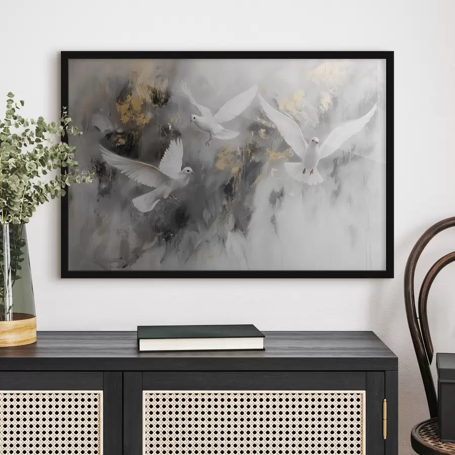 murales de pared Palomas blancas sobre fondo gris f39101