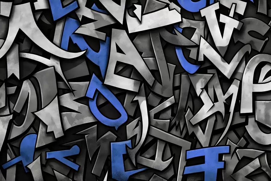 murales de pared Letras mayúsculas de graffiti en color azul. w01186v1