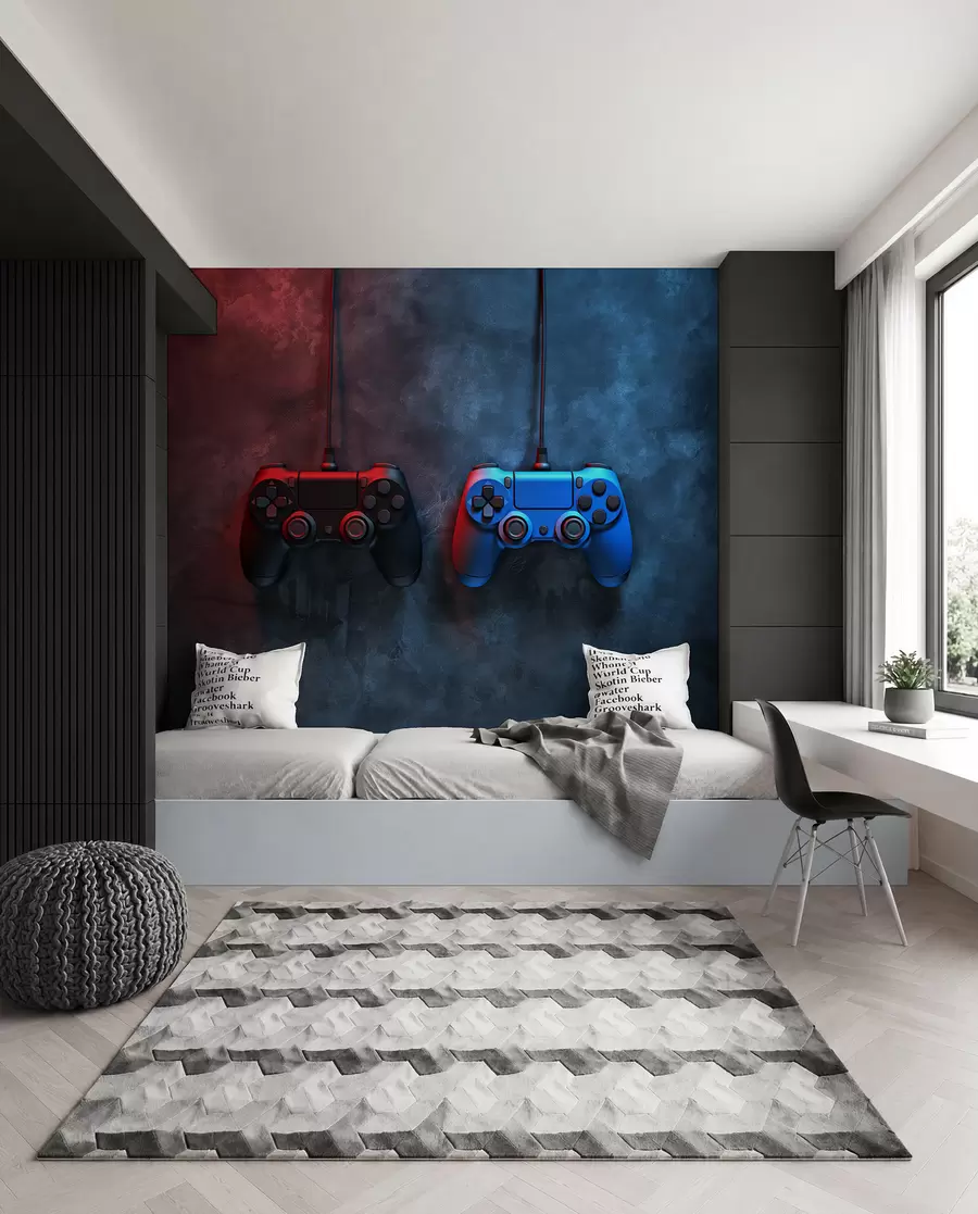 murales de pared DualShock negro y azul sobre un fondo oscuro w01189