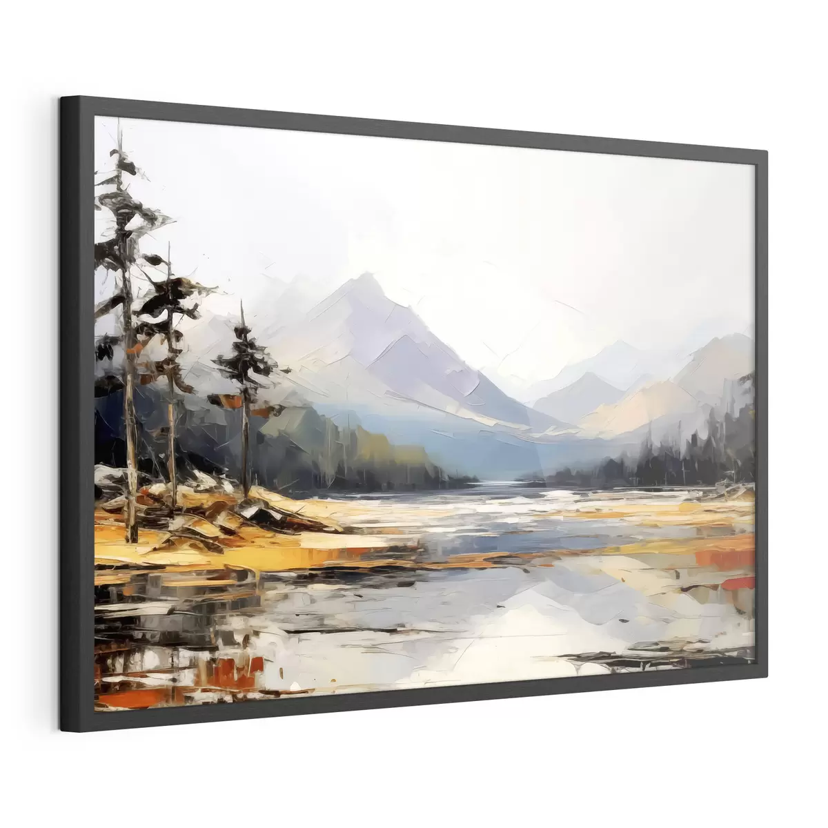 Poster Cordilleras en el valle pintura al óleo, paisaje, naturaleza, azul, color amarillo blanco f39128