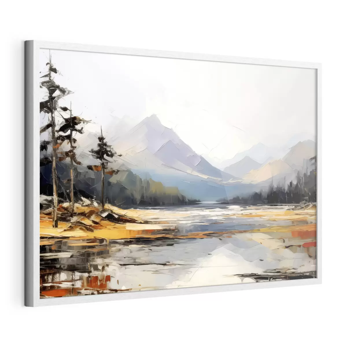 Poster Cordilleras en el valle pintura al óleo, paisaje, naturaleza, azul, color amarillo blanco f39128