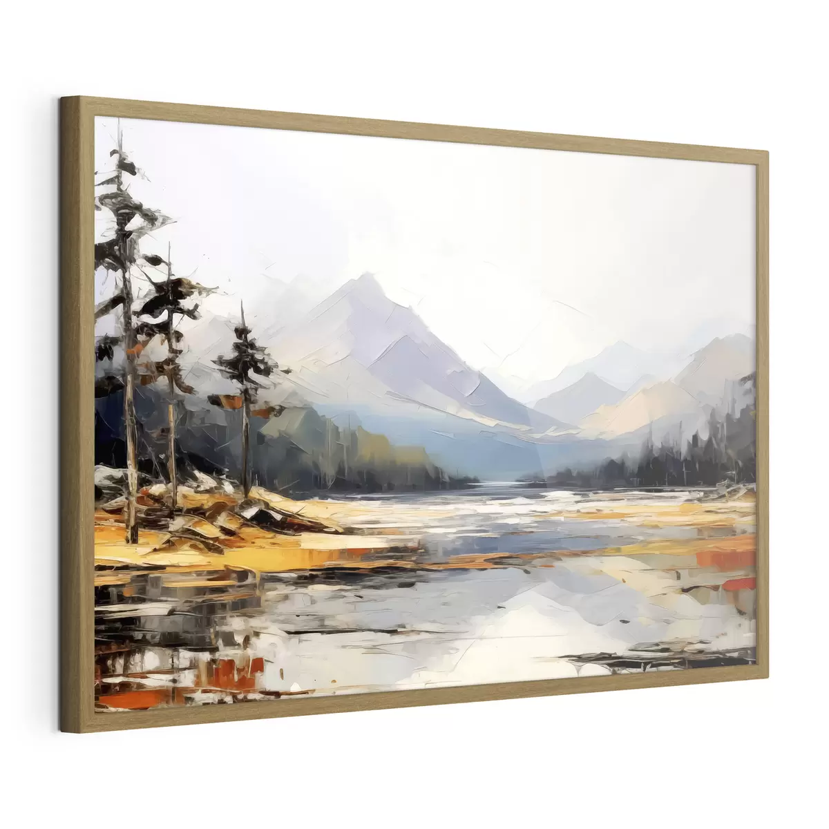 Poster Cordilleras en el valle pintura al óleo, paisaje, naturaleza, azul, color amarillo blanco f39128