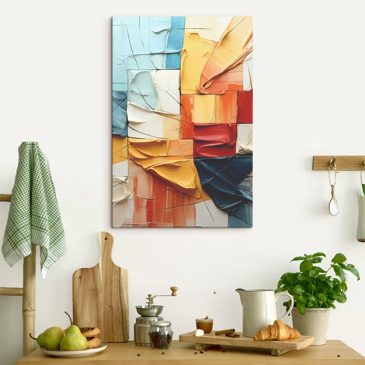 murales de pared Trozos de pintura brillante con grietas, cuadrados, pintura cubista. s39196