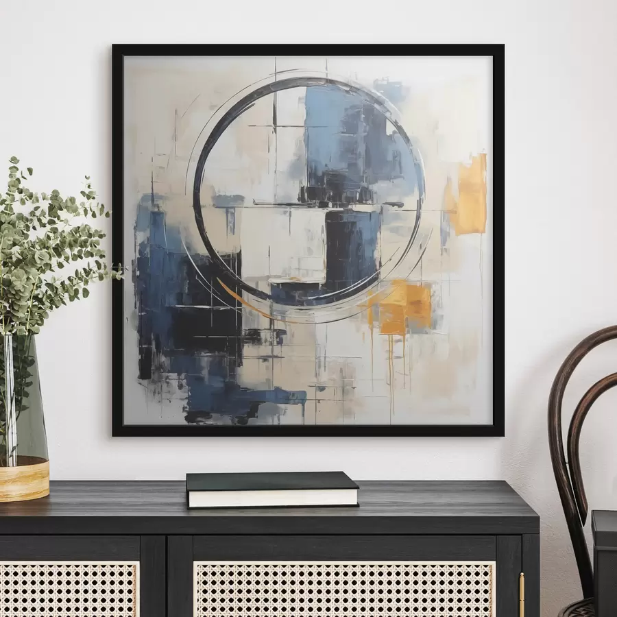 murales de pared Cubismo abstracto, trazos azules, naranjas, blancos, figura circular. f39179