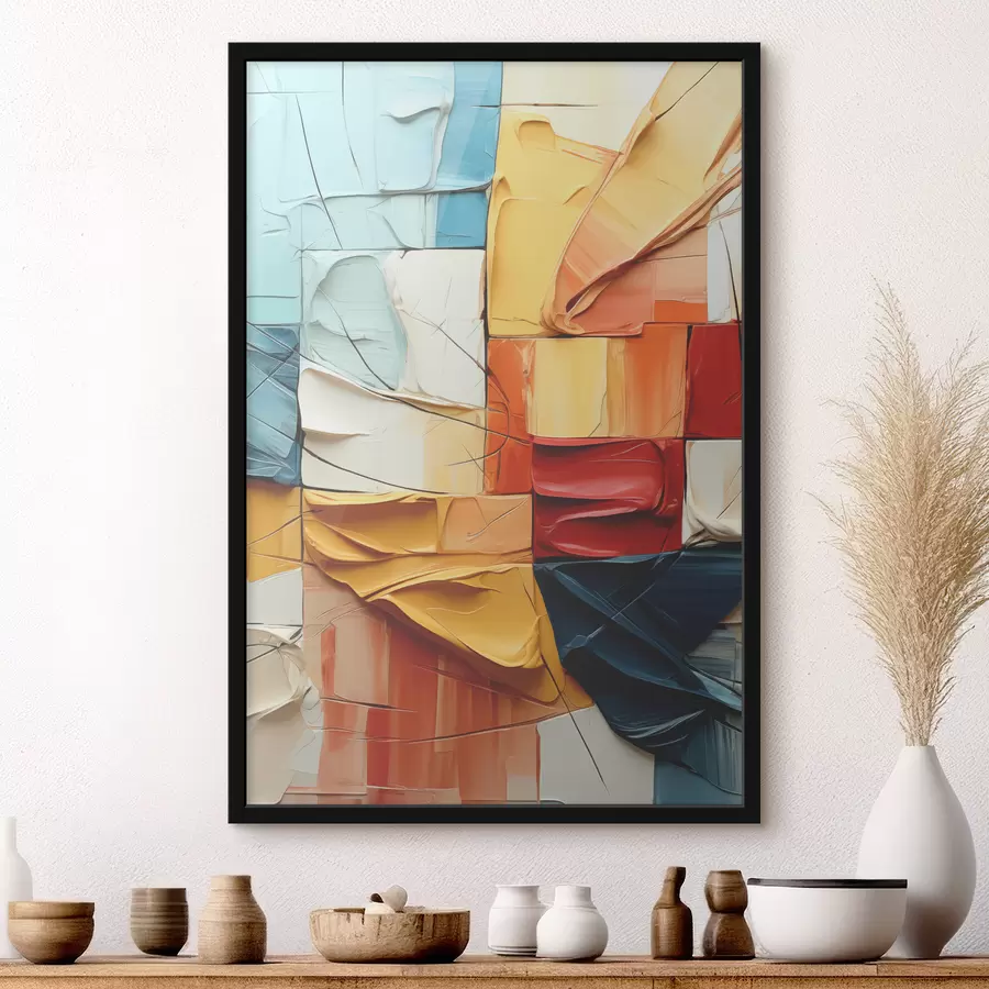 murales de pared Trozos de pintura brillante con grietas, cuadrados, pintura cubista. f39196