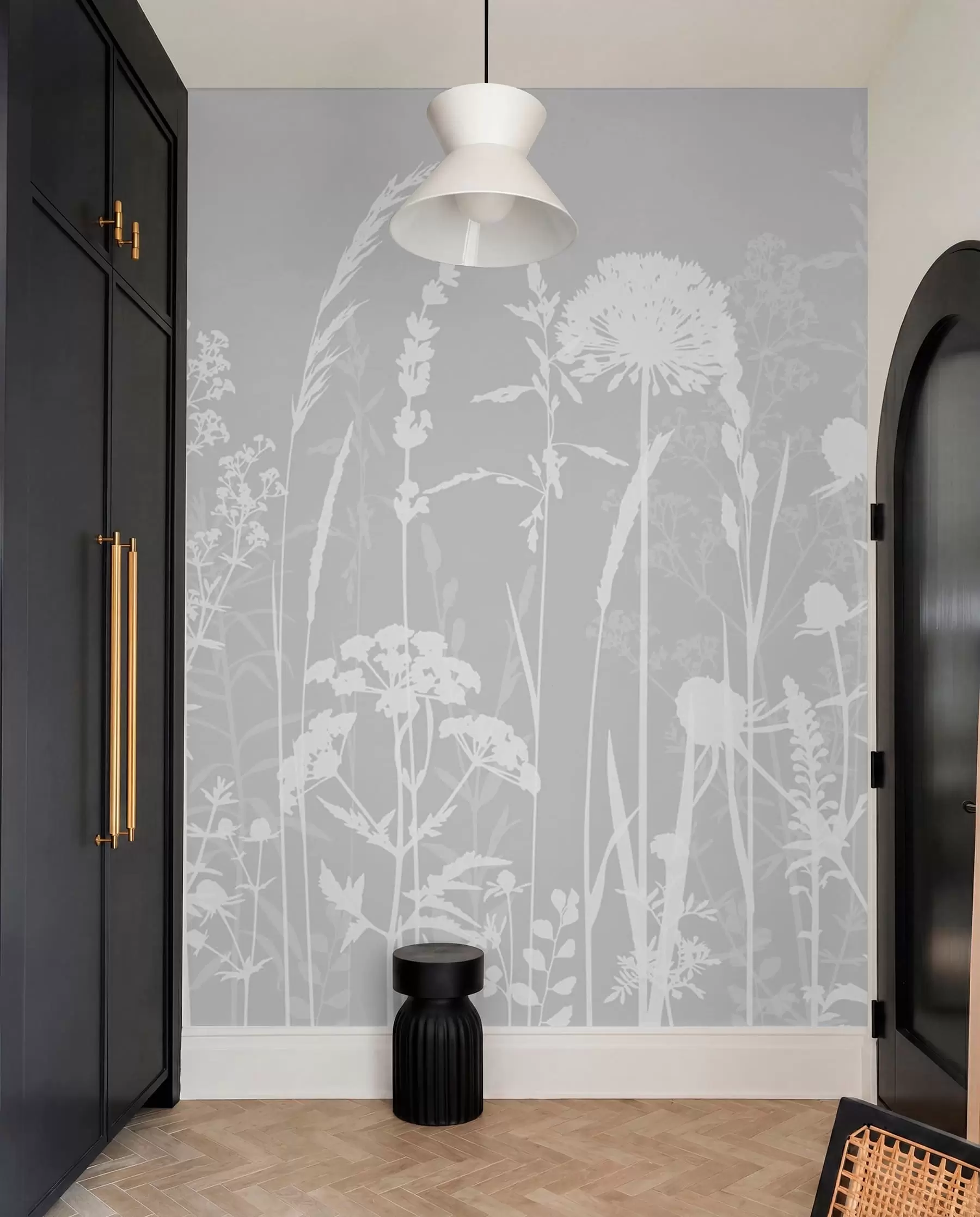 murales de pared Suaves plantas de campo y flores minimalistas de color gris w01270v1
