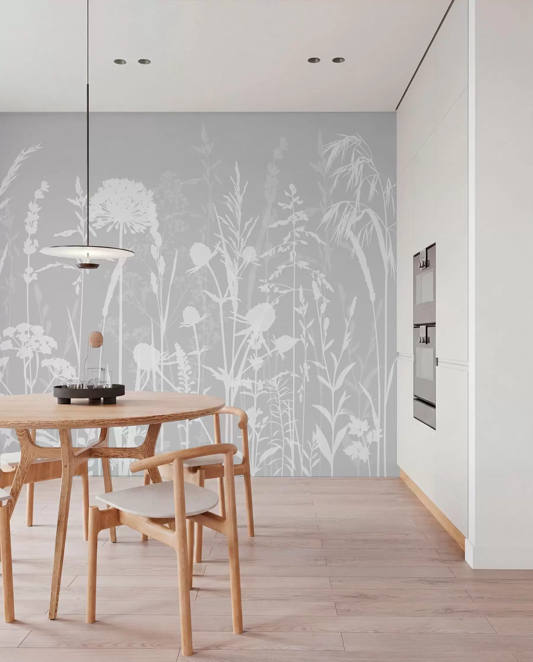 murales de pared Suaves plantas de campo y flores minimalistas de color gris w01270v1