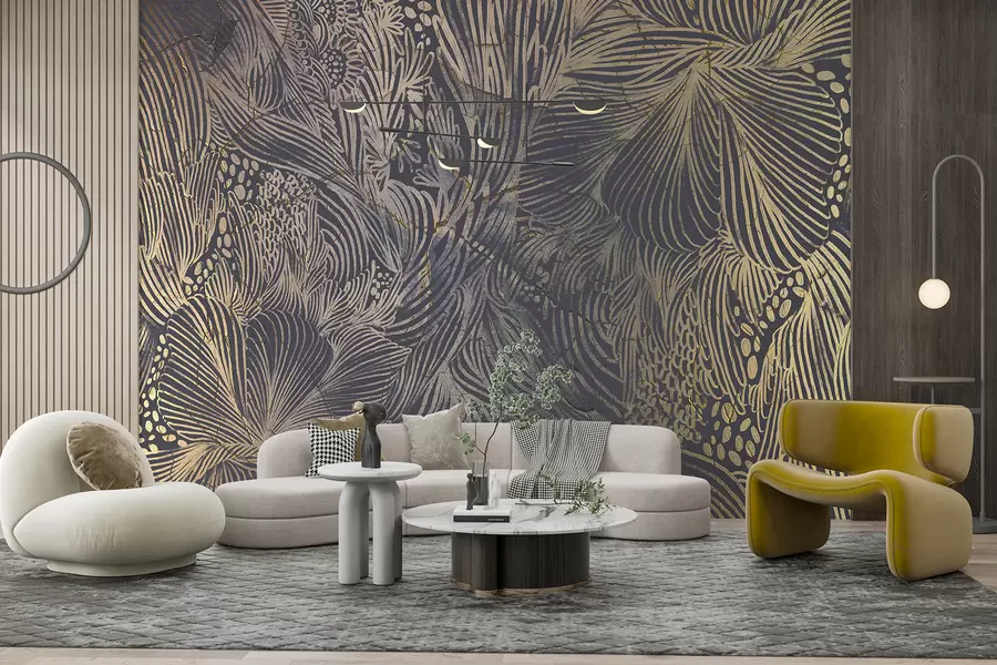 murales de pared Lujoso estampado de textura abstracta con formas y líneas orgánicas superpuestas w01243