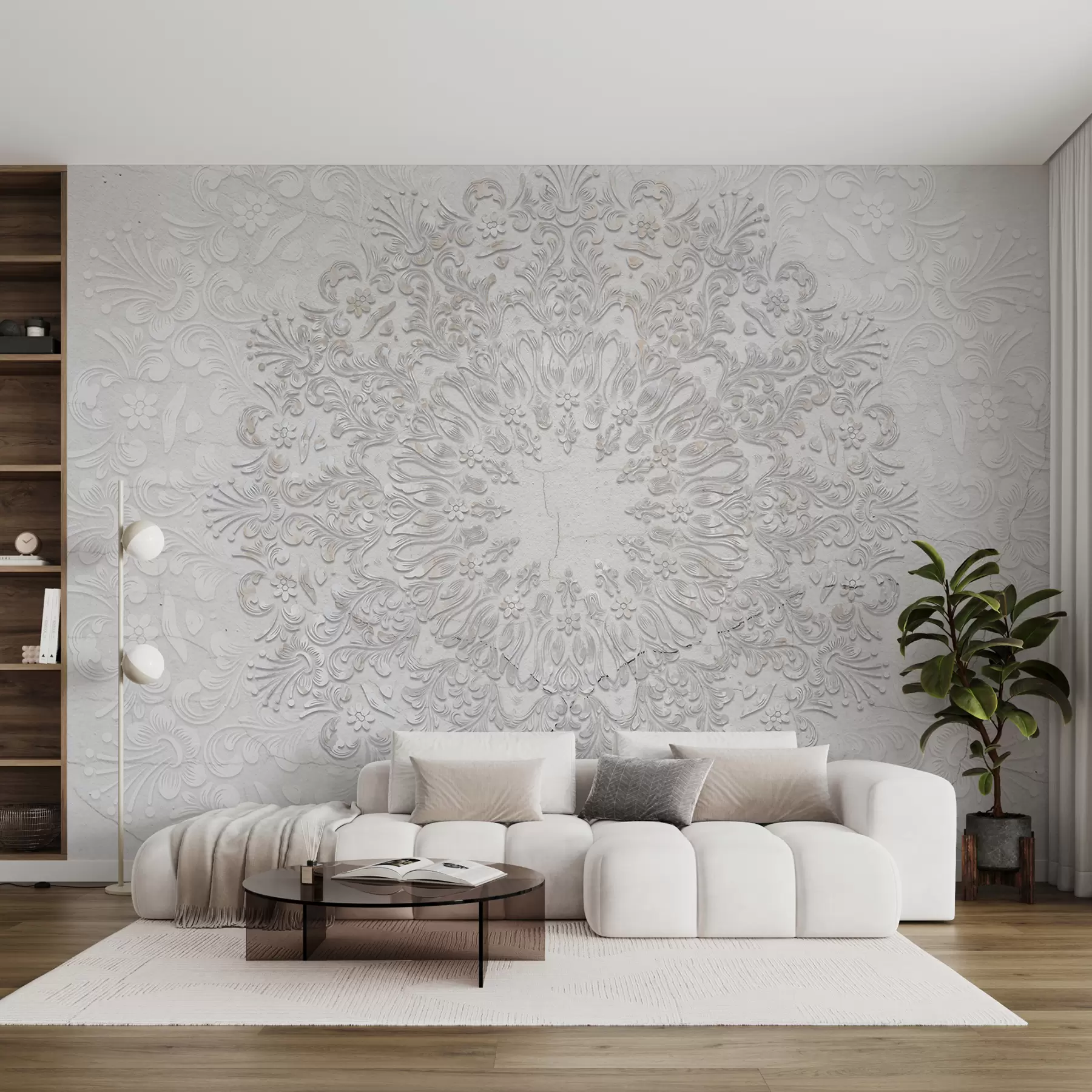 murales de pared Un estampado de mandala muy detallado que crea un hermoso y delicado diseño de encaje w01249