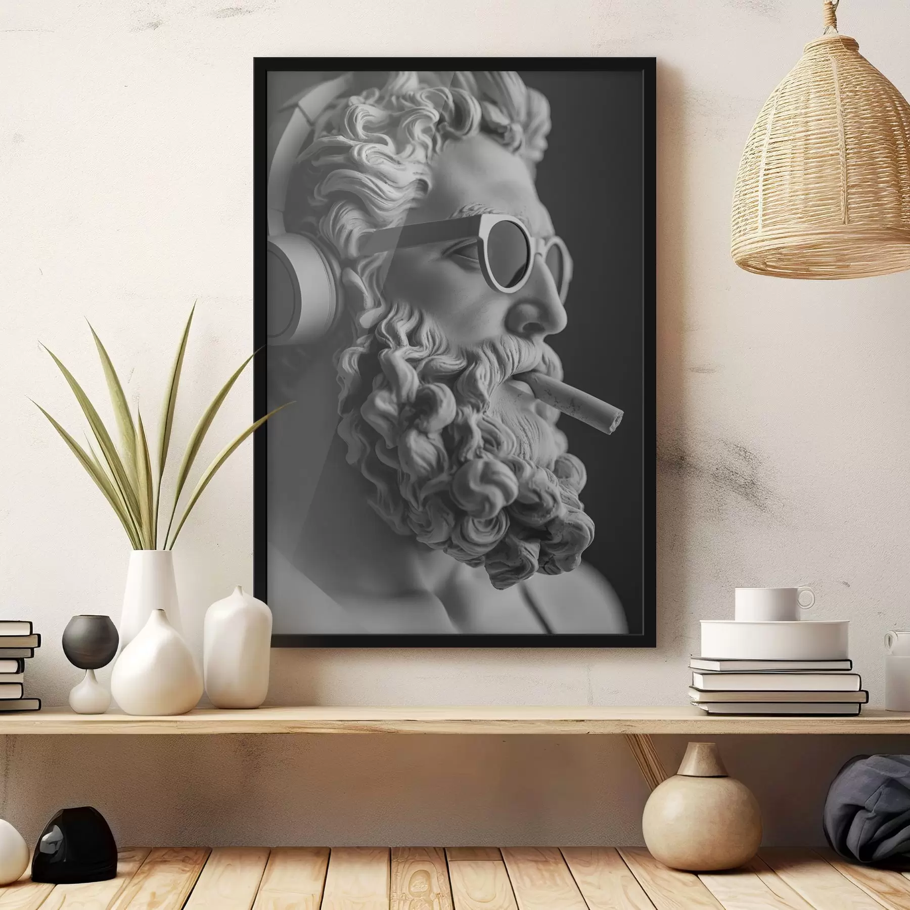 murales de pared escultura griega antigua en blanco y negro de Zeus en estilo moderno f26122