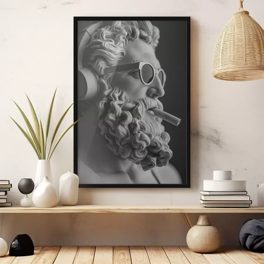 murales de pared escultura griega antigua en blanco y negro de Zeus en estilo moderno f26122