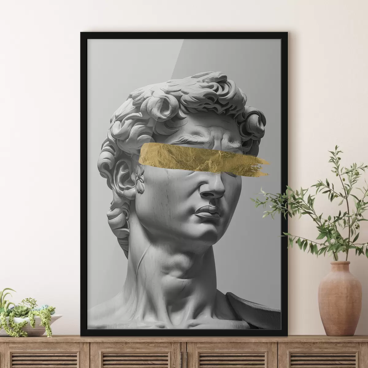 Poster Una escultura moderna de David con los ojos cerrados. f26129