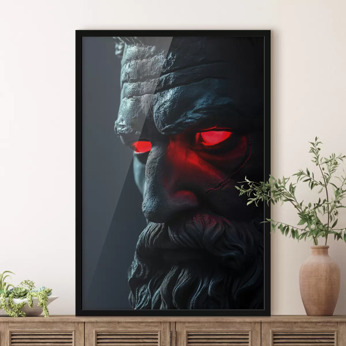 Poster Retrato azul oscuro de Zeus con ojos rojos. f26125