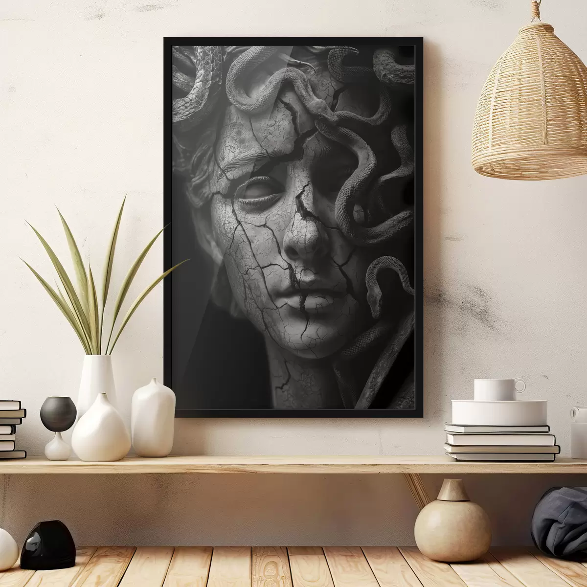 Poster Escultura de Medusa Gorgona en blanco y negro f26128