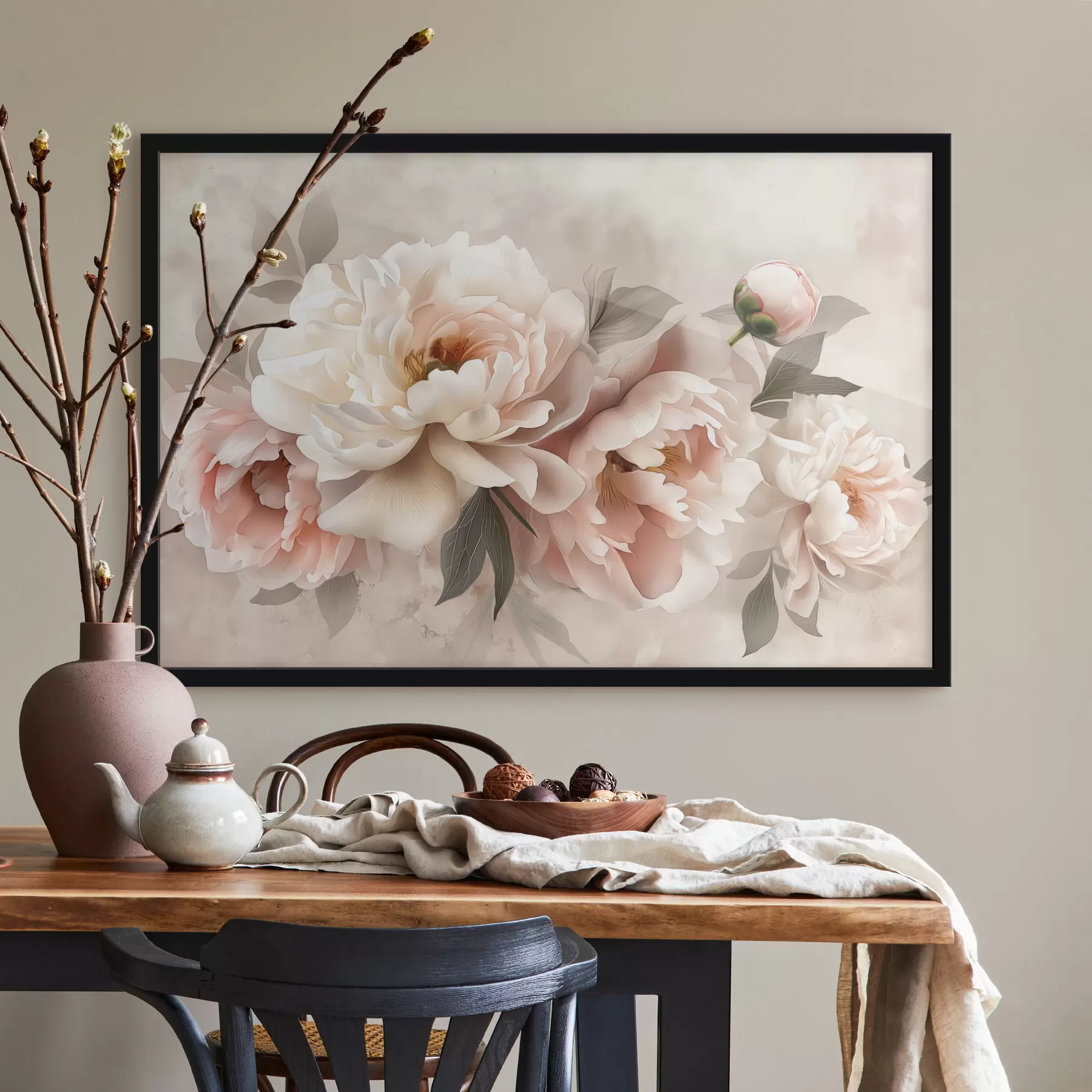 murales de pared ramo abstracto de peonías en tonos rosados f39324