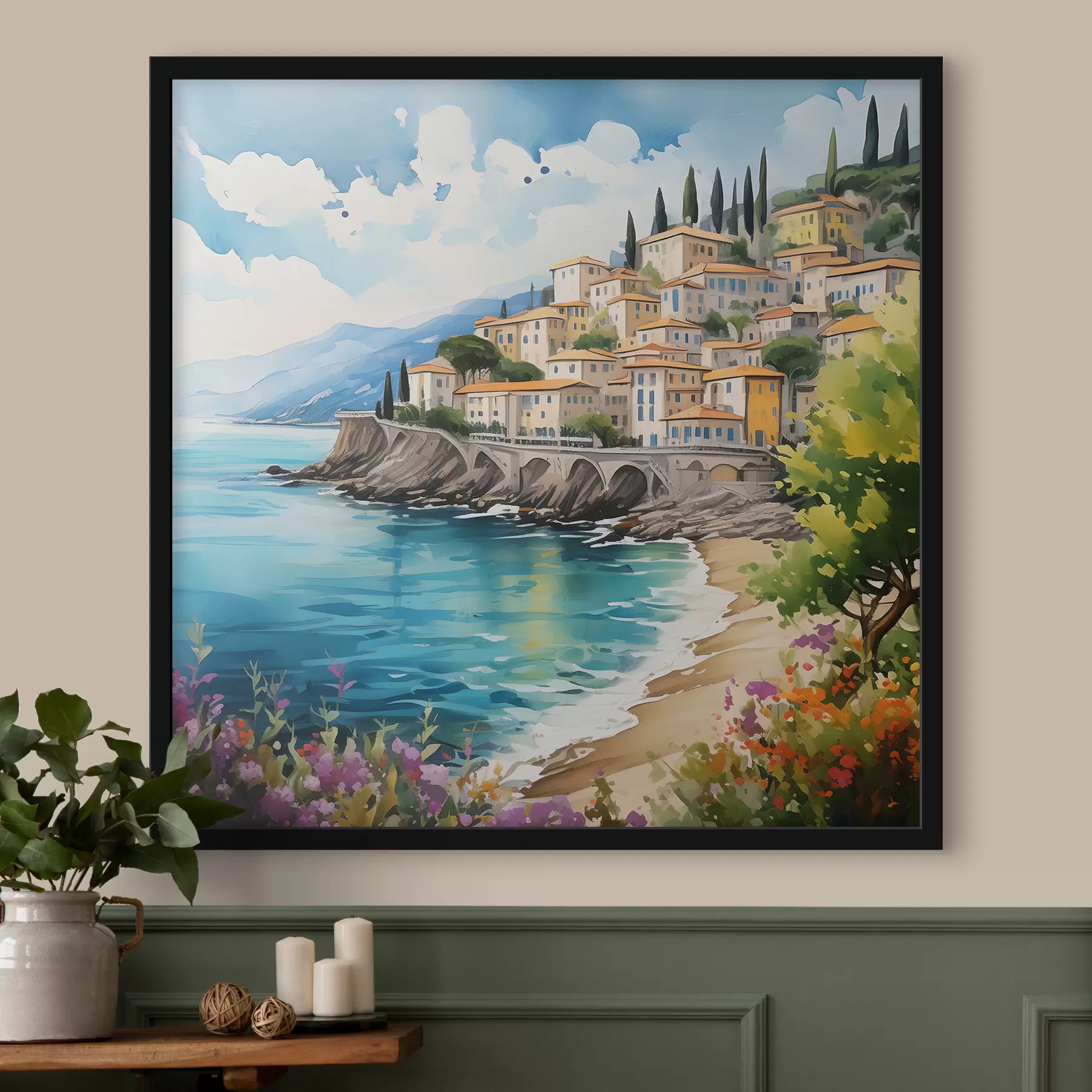 murales de pared pintoresca costa en una ciudad italiana f39298