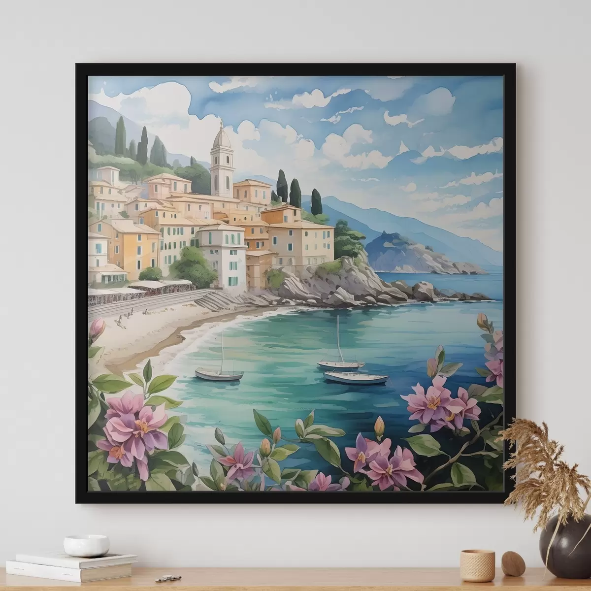Poster un pueblo junto al mar en verano f39299