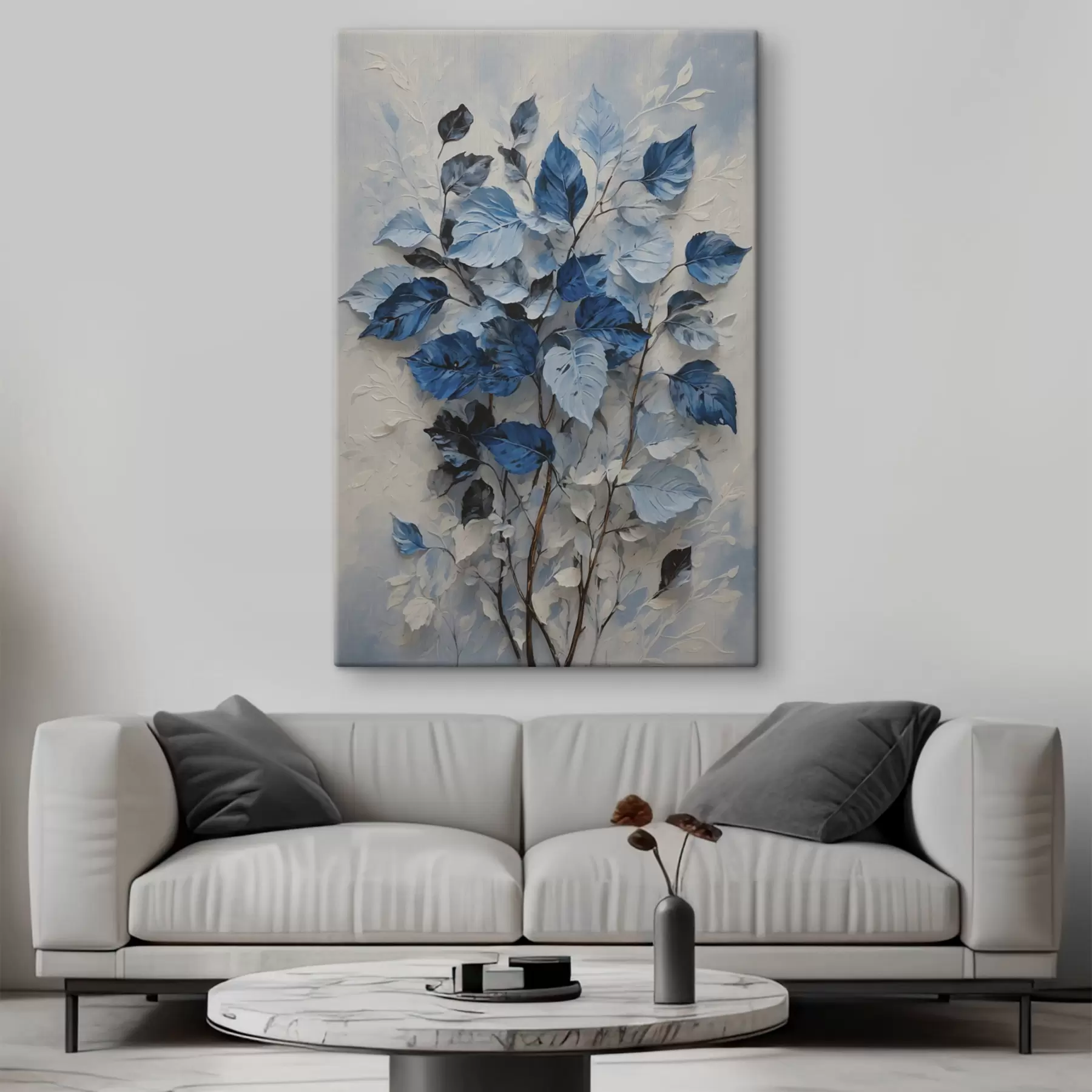 murales de pared Planta con hojas blancas y azules. s39156