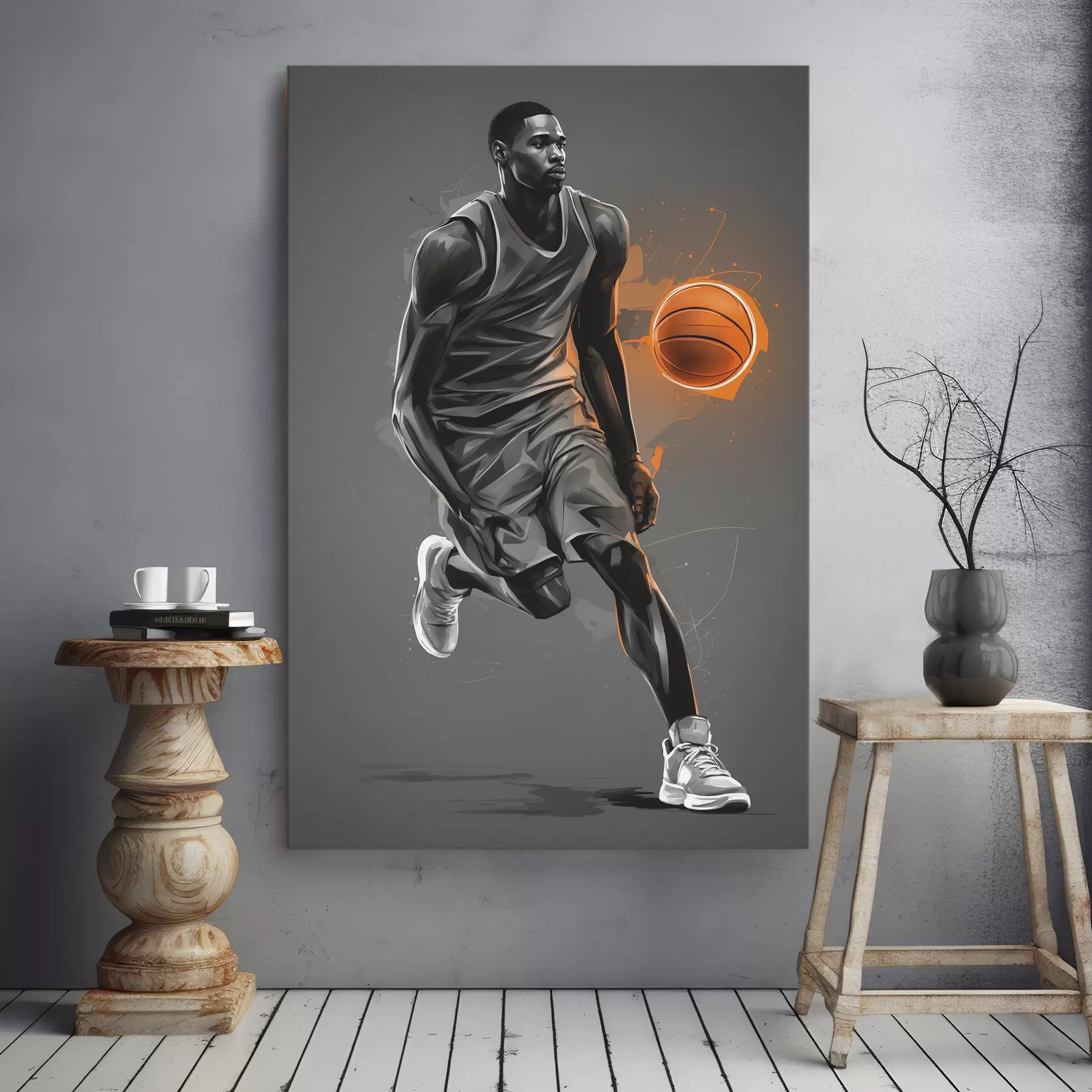 murales de pared Jugador de baloncesto sobre fondo gris s39157