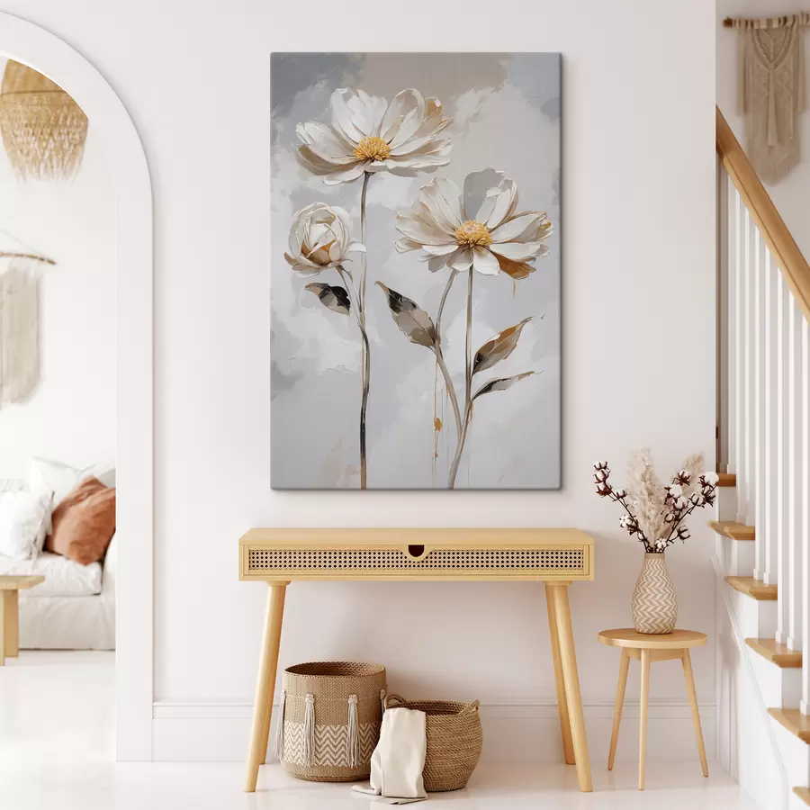 murales de pared Flores blancas sobre fondo blanco-gris. s39174