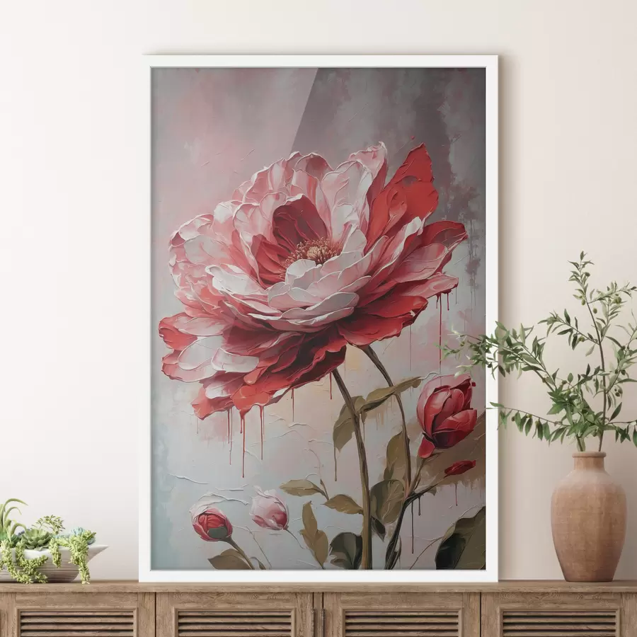 murales de pared Flor roja sobre fondo blanco-gris f39173
