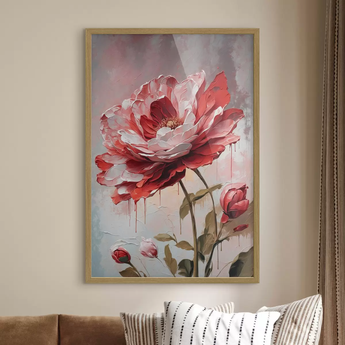 Poster Flor roja sobre fondo blanco-gris f39173