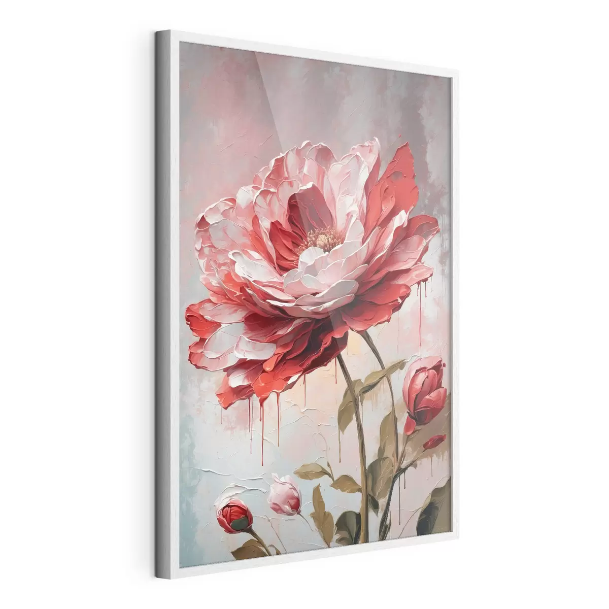 Poster Flor roja sobre fondo blanco-gris f39173
