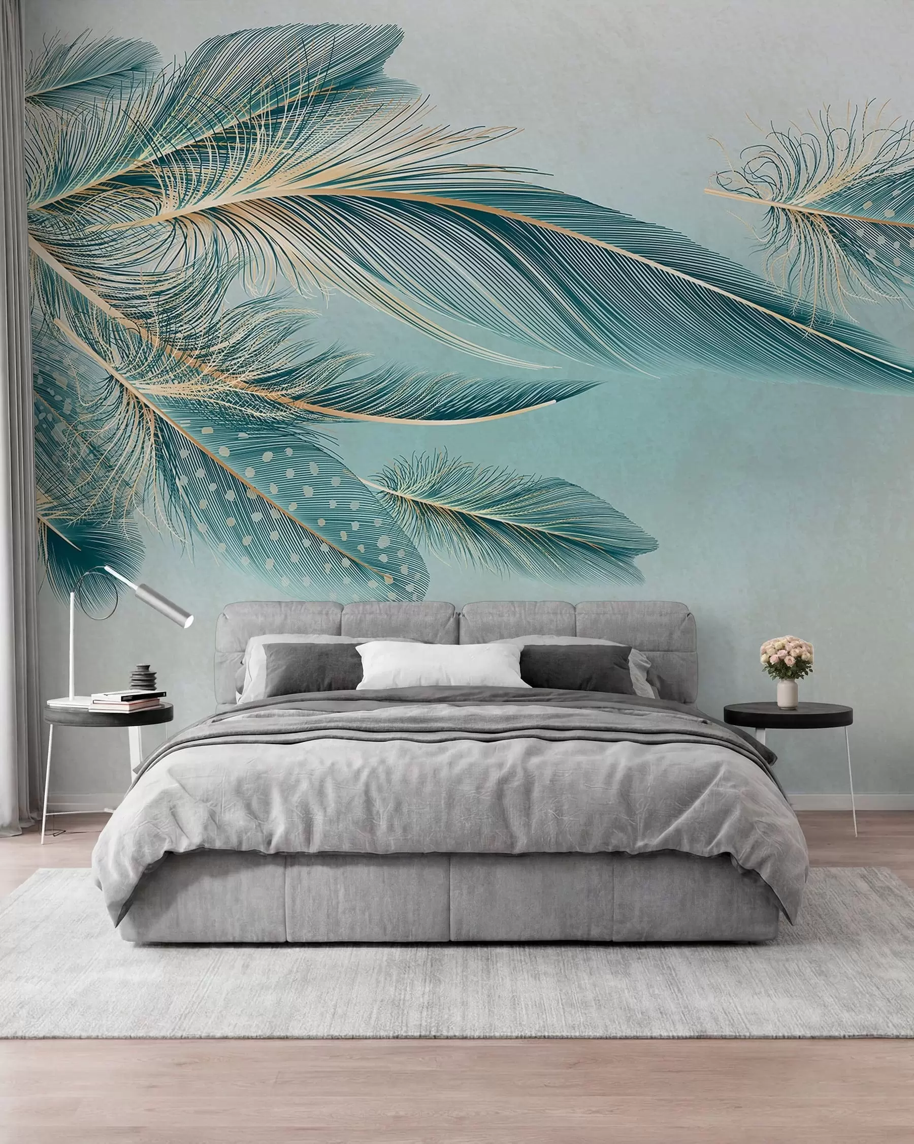 murales de pared Plumas turquesa w01312