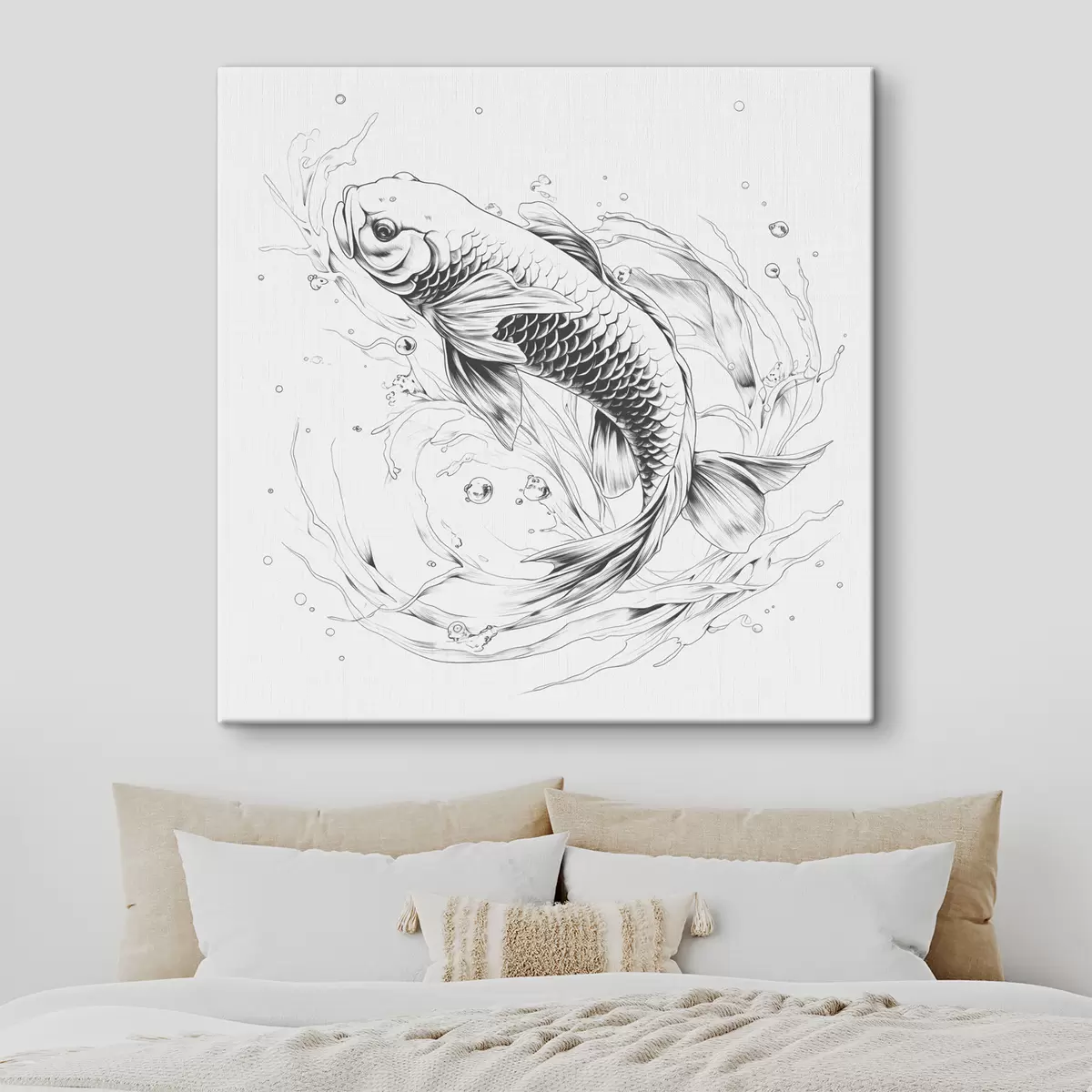 murales de pared Dibujo lineal monocromático de peces koi s39433
