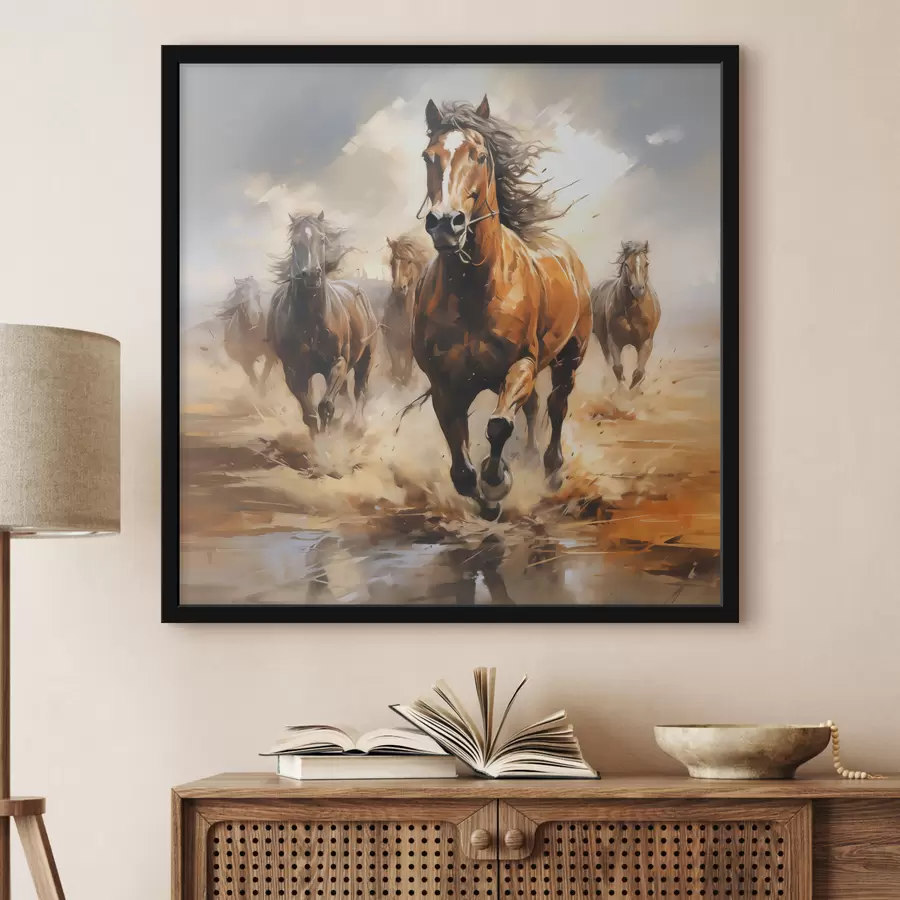 murales de pared Caballos al galope en el prado pintura al óleo f39436