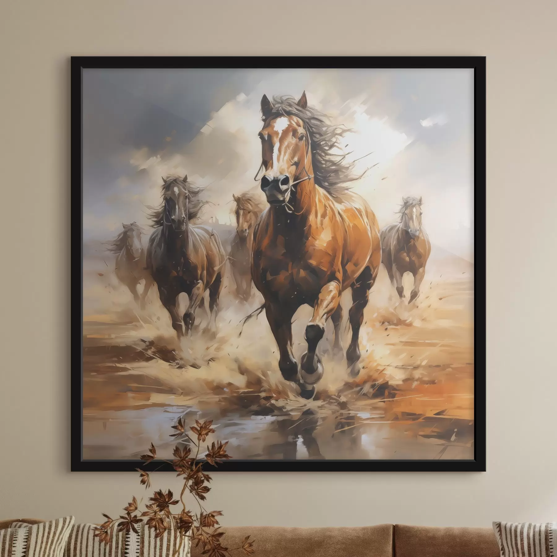 murales de pared Caballos al galope en el prado pintura al óleo f39436