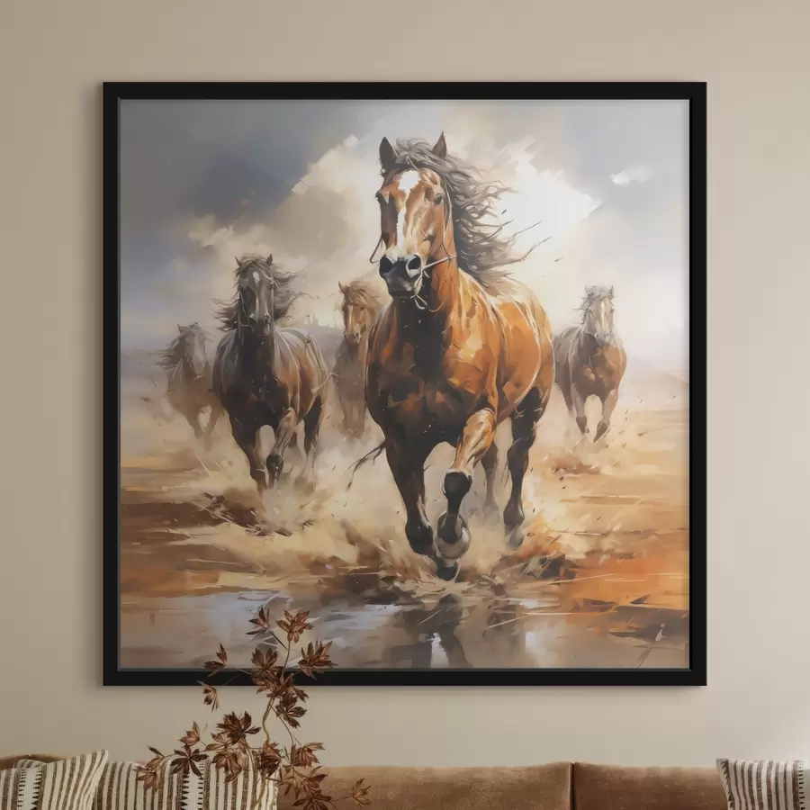 murales de pared Caballos al galope en el prado pintura al óleo f39436