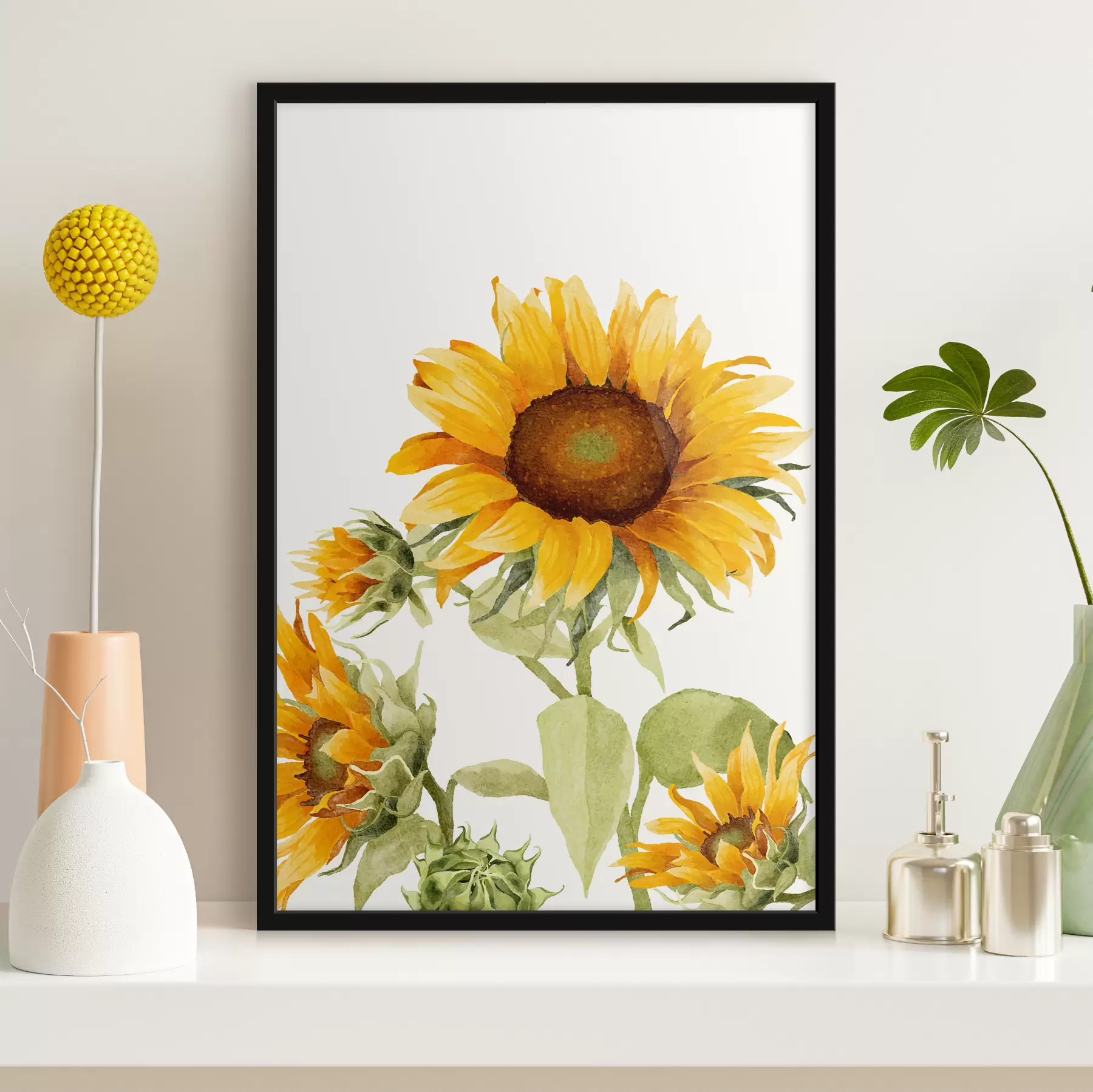 murales de pared Girasol acuarela brillante f39341