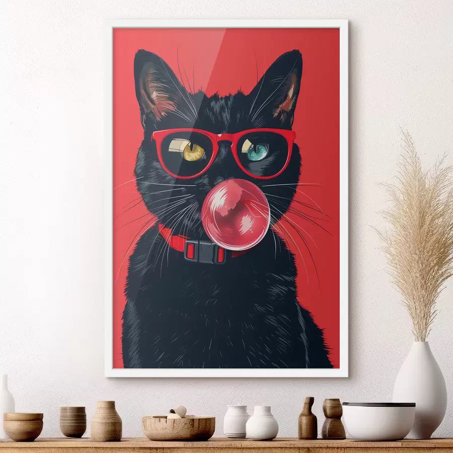 murales de pared Gato negro con gafas f39224