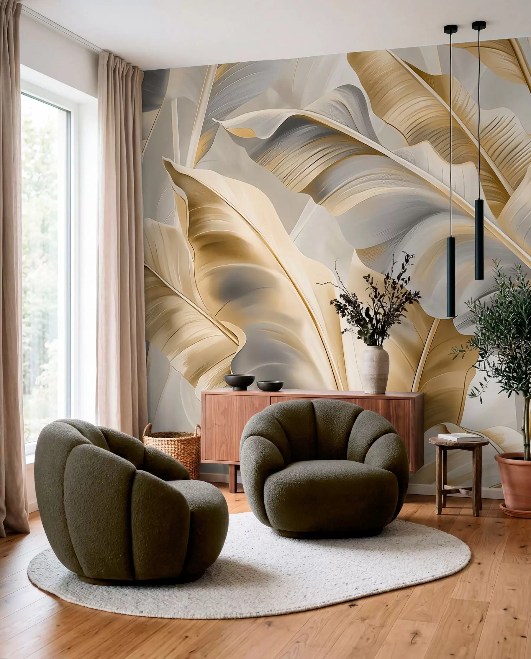 murales de pared Hojas de banano en marfil w07876