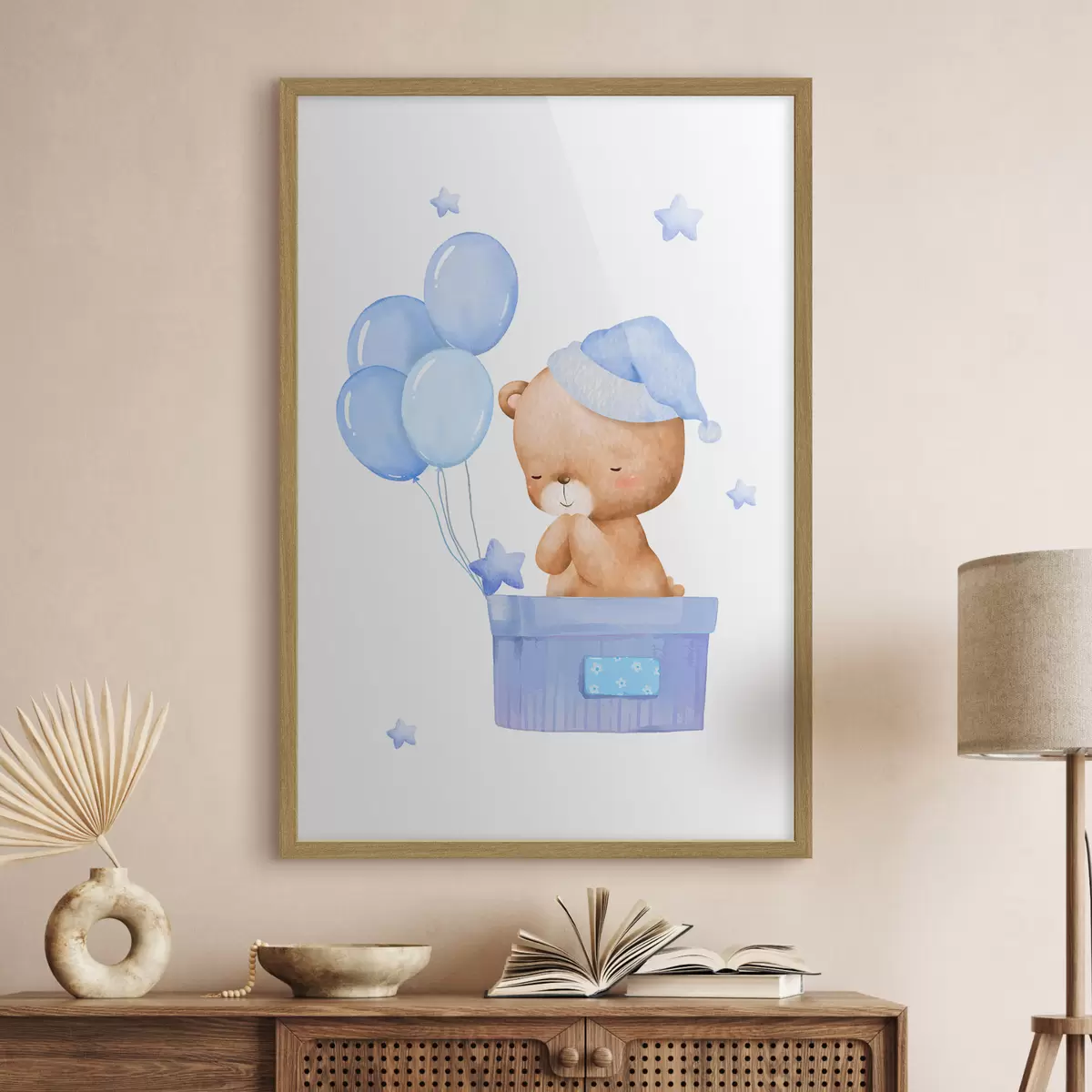 Poster Adorable oso con alegres globos f37918v1