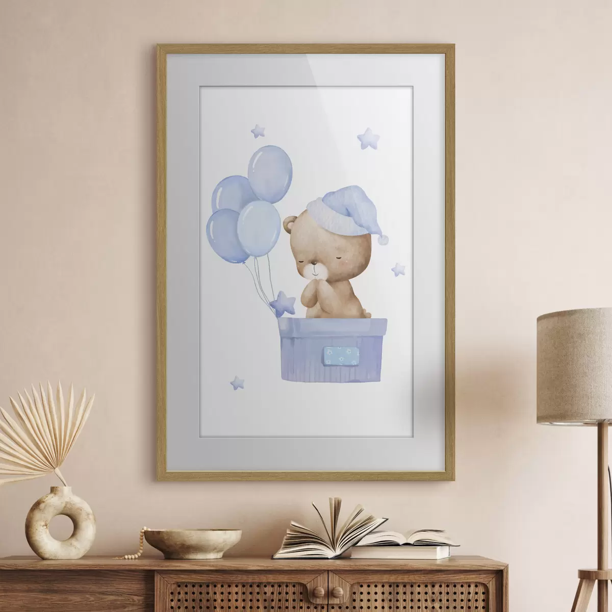 Poster Adorable oso con alegres globos f37918v1