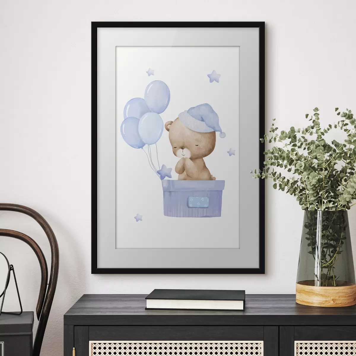 Poster Adorable oso con alegres globos f37918v1