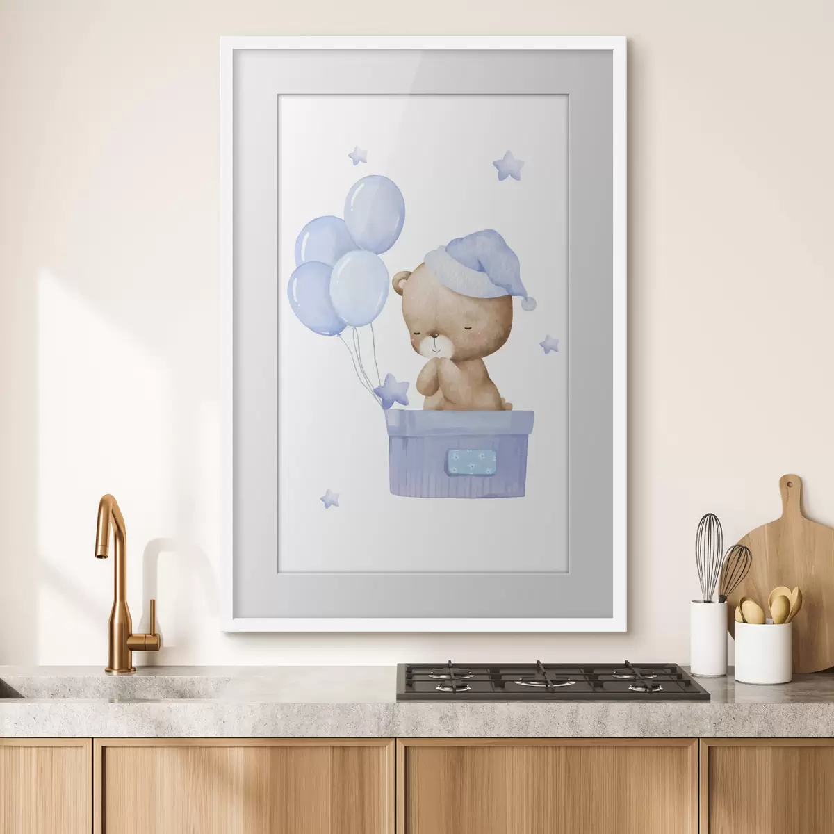 Poster Adorable oso con alegres globos f37918v1