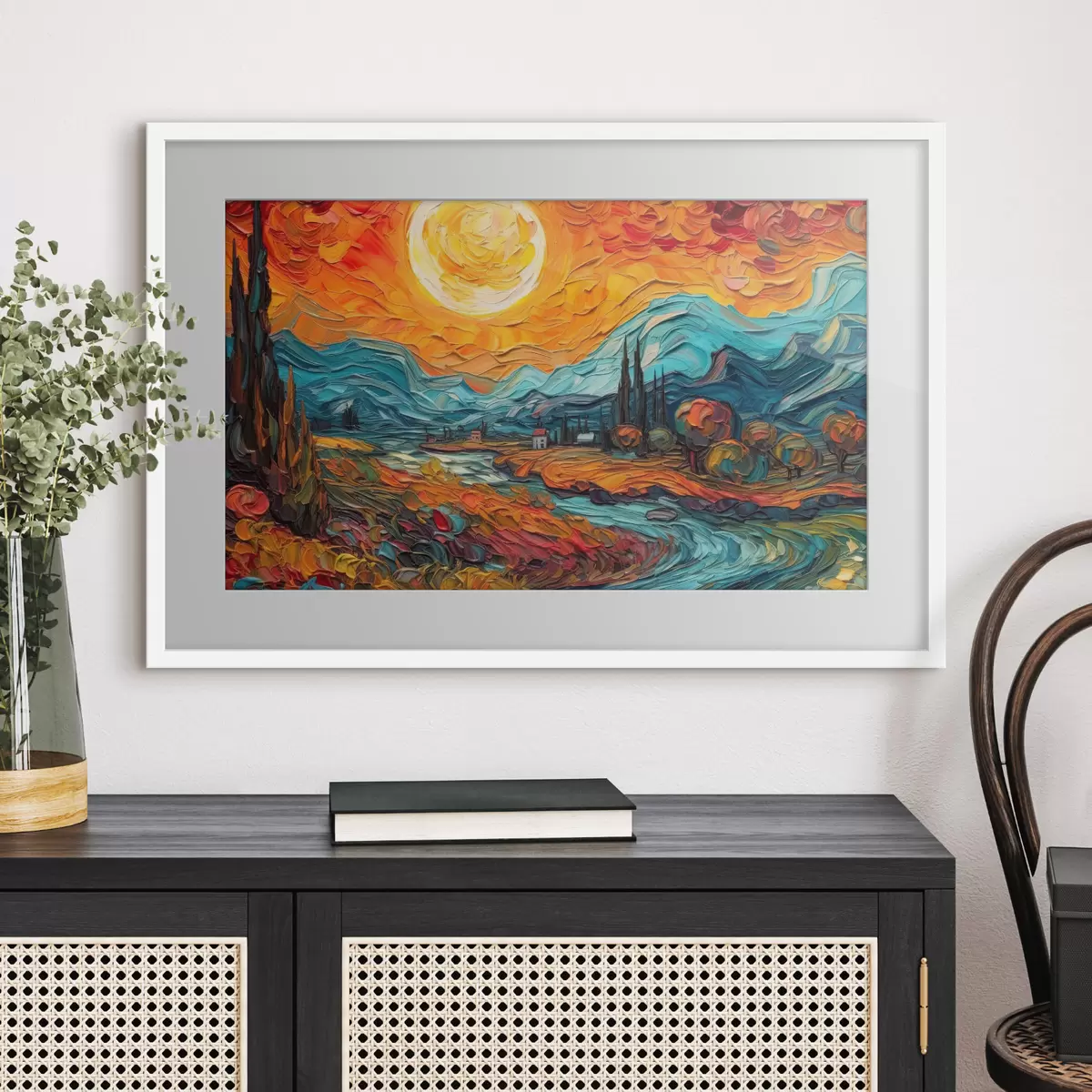 Poster Vibrante puesta de sol sobre un paisaje sereno f38057