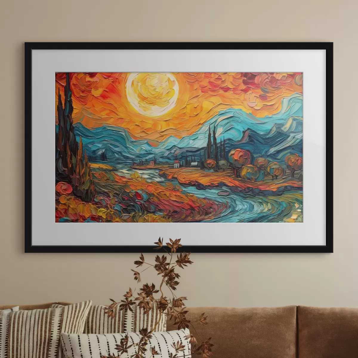 Poster Vibrante puesta de sol sobre un paisaje sereno f38057